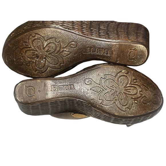 Born Wedge Sandals Womens Size 9 Brown Leather Platform Buckle Woven W82314 - Picture 13 of 13